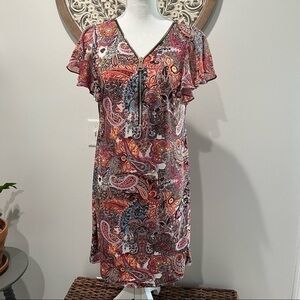 Prelude Paisley Print Zip Front Flutter Sleeved Dress in Small